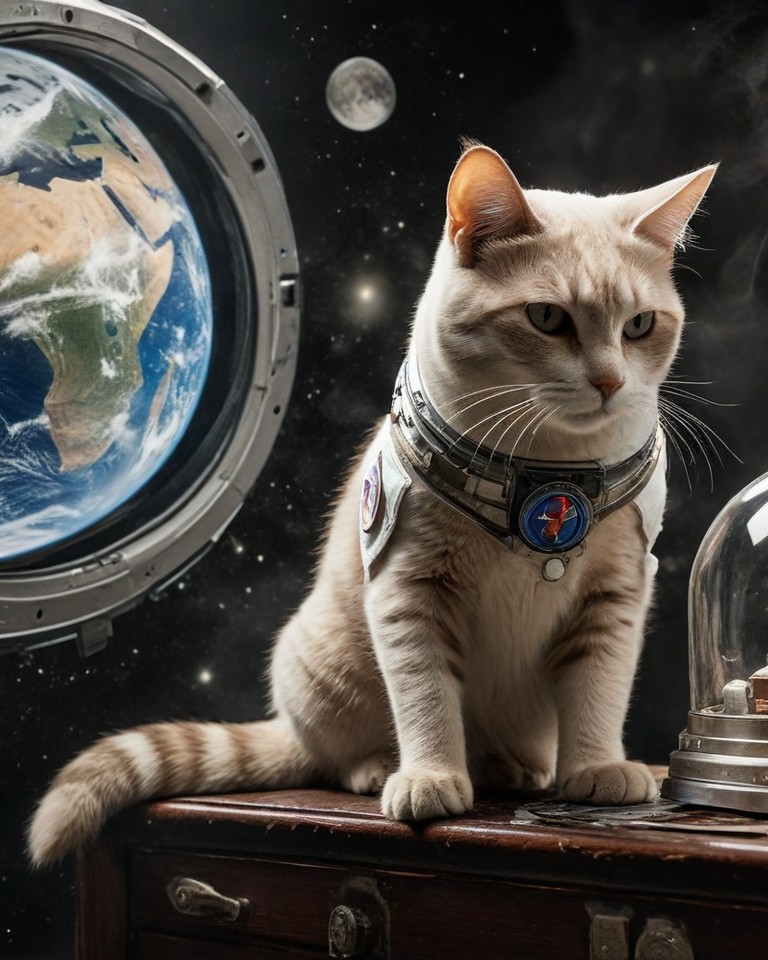 Cat pet portrait in Astronaut style — a cat in a space helmet among the stars